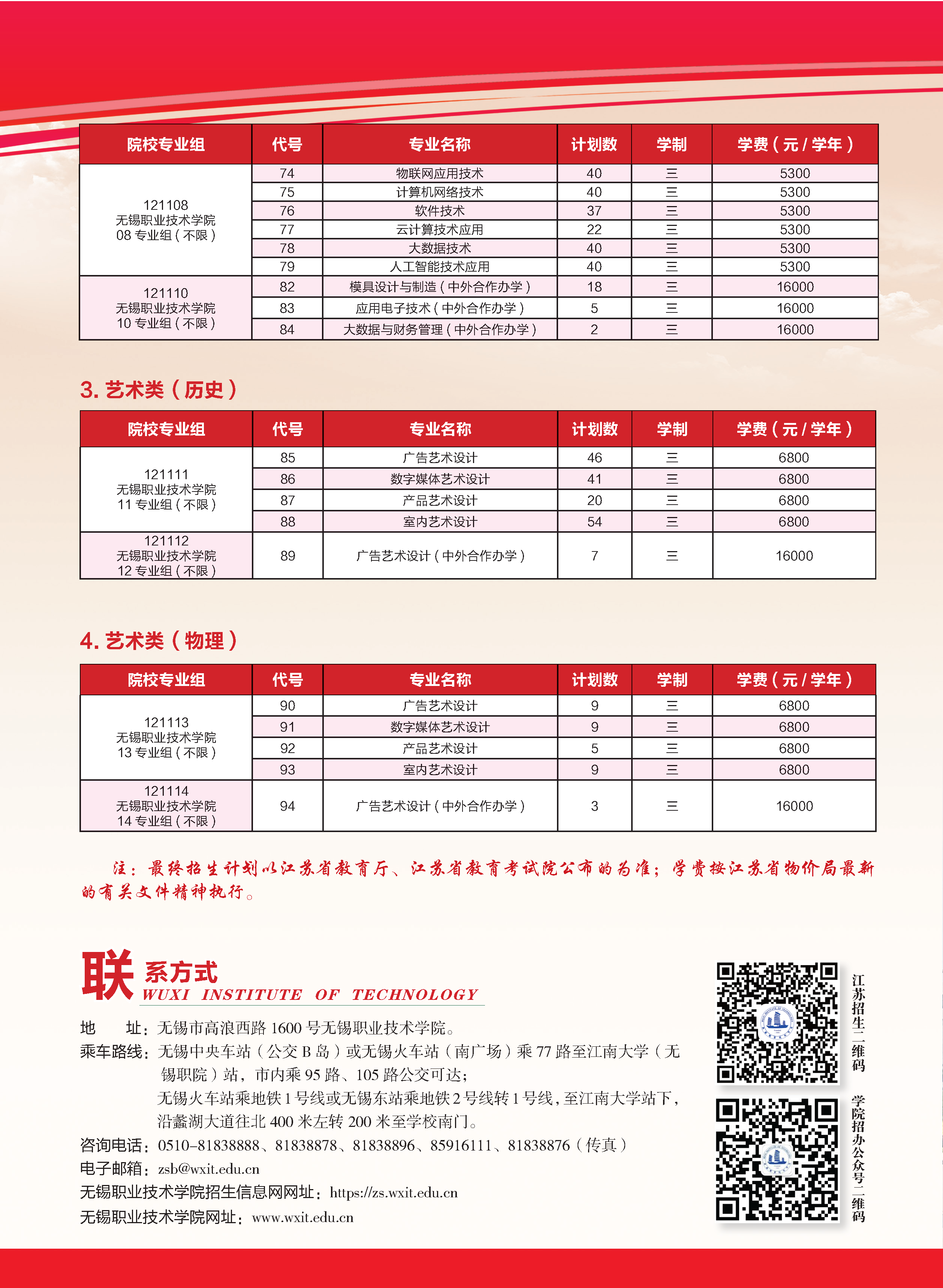 无锡职业技术学院江苏省普通高招2021年招生简章